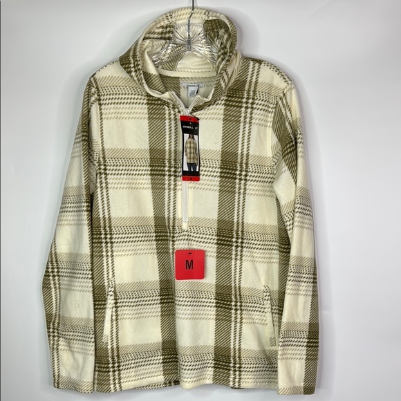O'Neil Brown Cream Fleece 1/2 Zip Sweatshirt Medium NWT - Picture 1 of 8